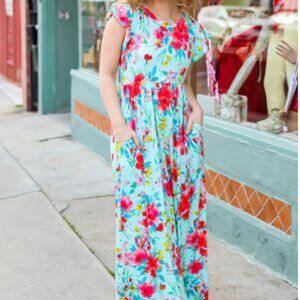 HAPTICS What A Vision Aqua Floral Fit & Flare Maxi Dress SMALL